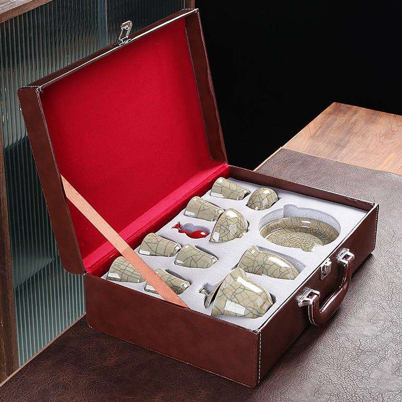 高端金丝铁线传世哥窑汝窑茶具套装中式简约办公家用轻奢送礼茶具
