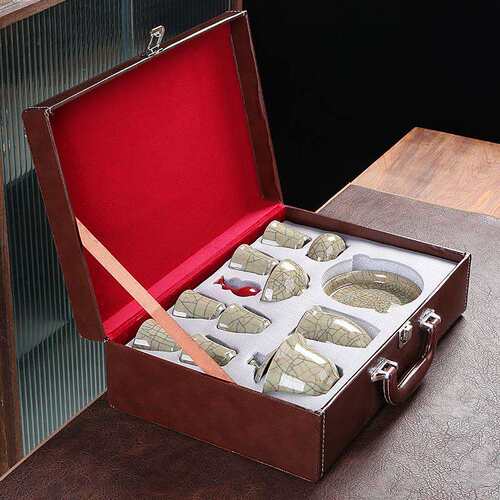 高端金丝铁线传世哥窑汝窑茶具套装中式简约办公家用轻奢送礼茶具