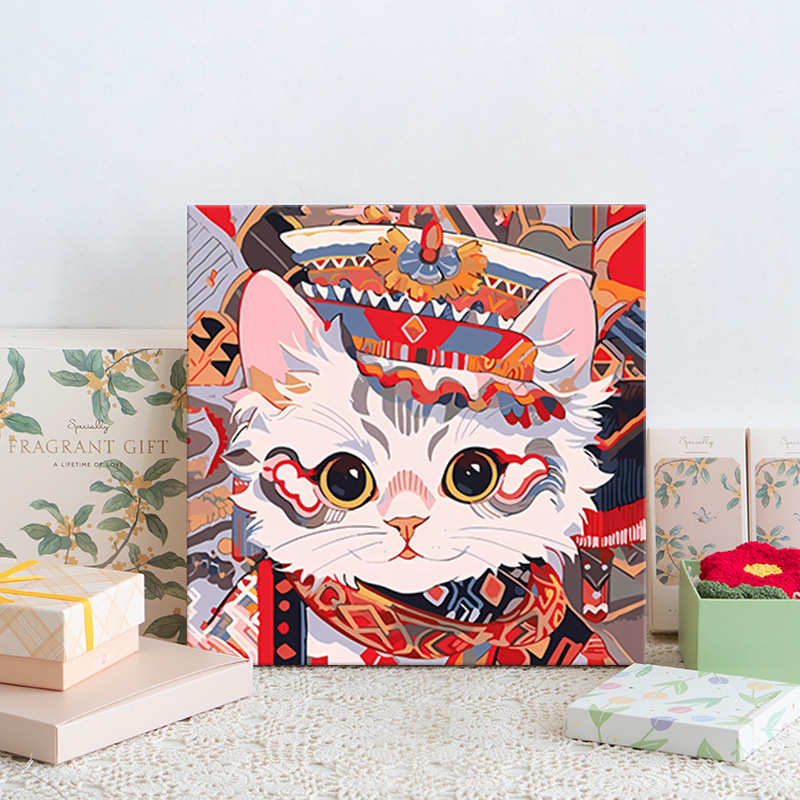 数字油画diy填色可爱猫咪手工儿童简单油彩填充画画丙烯装饰图片