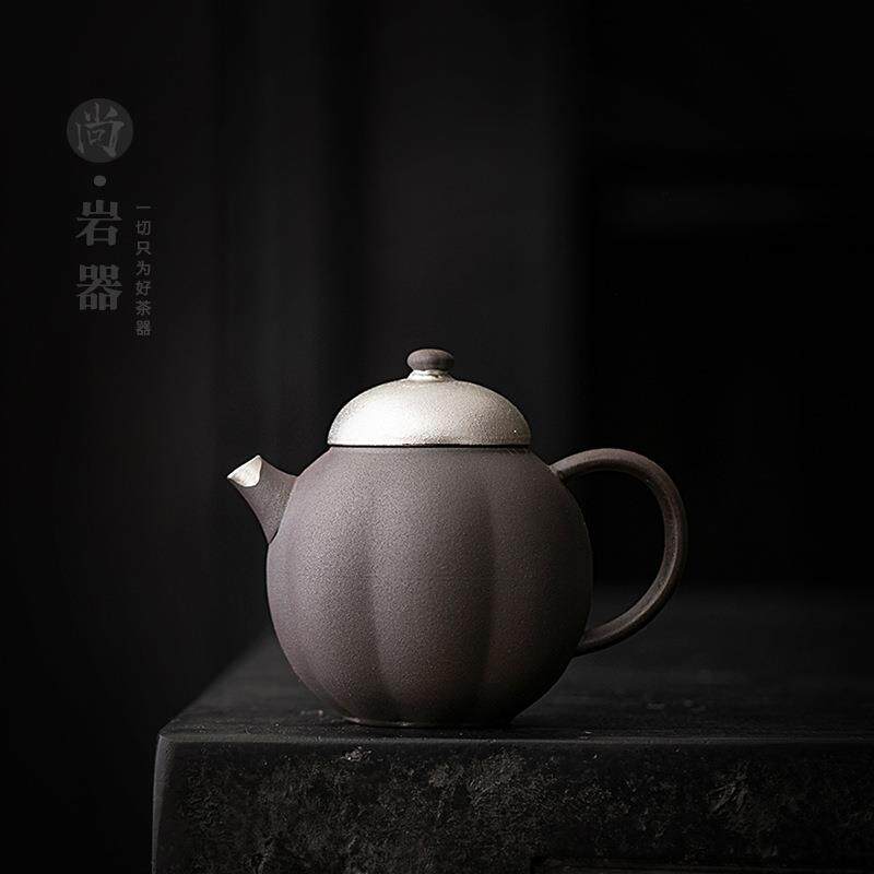 复古陶瓷茶壶手工鎏银南瓜壶粗陶功夫泡茶壶带过滤单壶陶瓷小茶壶
