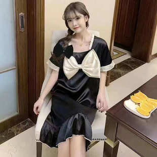 短袖 2024夏季 新款 冰絲睡裙女甜美可愛薄款 睡衣寬松仿真絲綢家居服