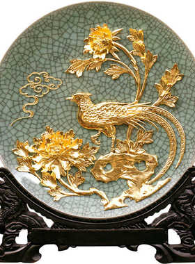 漆线雕工艺品前程似锦新中式陶瓷盘子摆件生日礼物送客户实用礼品