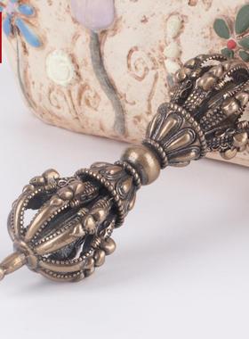 仿古纯铜九股金刚降魔杵西藏密宗宝杵法杖随身手把件地摊铜器