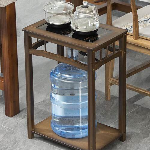 茶桌家用小茶台边柜侧柜实木泡茶吧茶几烧水壶一体水桶架茶水柜子