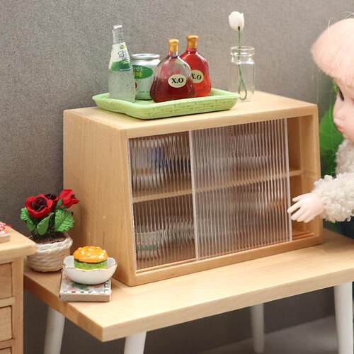 1:12娃娃屋dollhouse迷你家具ob11展示柜模型6分木质蛋糕柜子