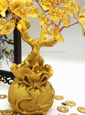 黄水晶发财树酒柜客件厅饰家品摆居电视工艺品创意y0011小招财装