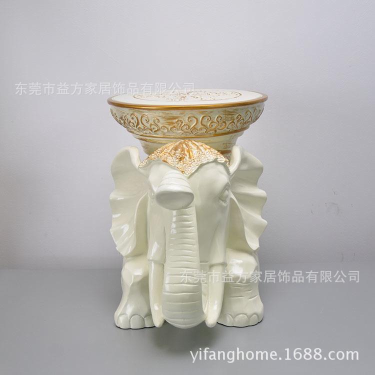 欧美家居风格 米白色圆形凳面米大号跪姿大象凳子 玄关实用摆设
