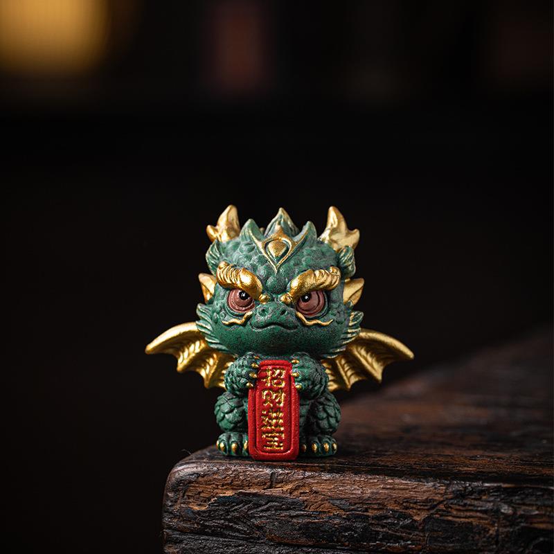 国潮风神兽可爱茶宠家居办公桌面摆件彩金飞天小神龙吉祥物装饰品