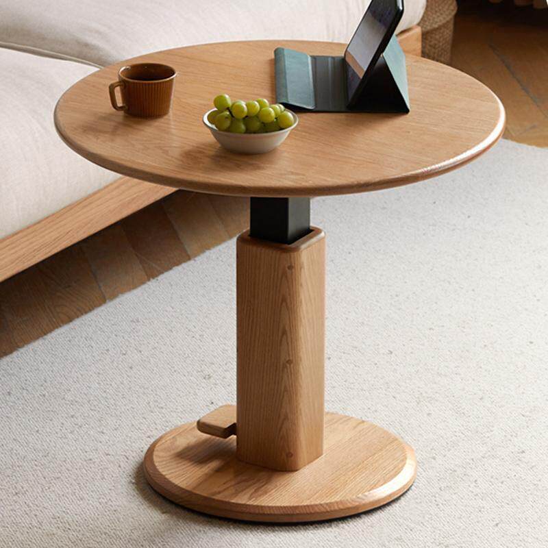 可升降全实木橡木圆形茶几边几现代简约沙发边桌客厅小户型圆桌