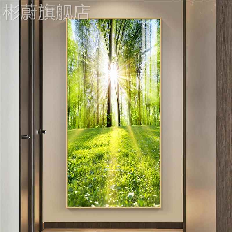网红森画风景林入户关装饰墙画走玄廊过树木道竖版挂现简代约树林