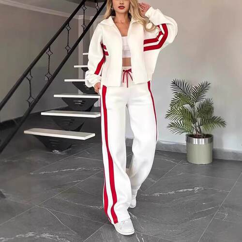 Striped zipper top, outerwear, sports suit for