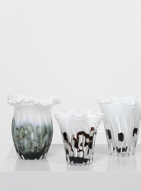现代简约花纹创意花瓣口琉璃花瓶摆件样板间客厅餐桌样板房装饰品