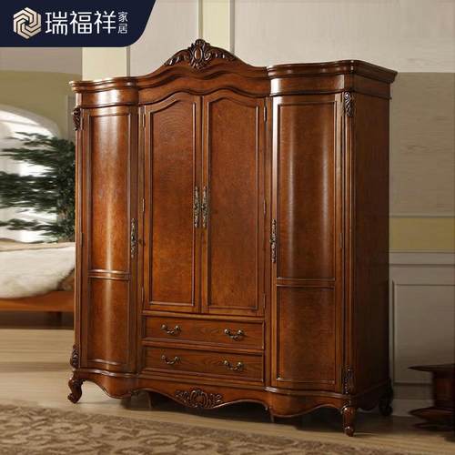 瑞福祥美式乡村复古衣柜家用实木衣帽柜卧室平开门小户型衣橱I268