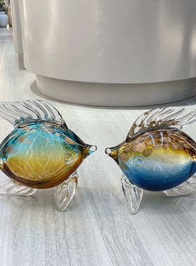 高档琉璃鱼摆件轻奢风家居装饰品现代简约酒柜玻璃高级感客厅摆设