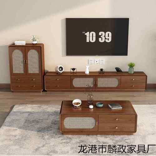 2025新款418复古藤编茶几视柜客功组合家用电厅靠墙置物柜多能储