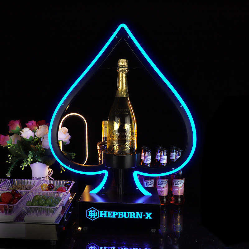 LED发光酒座酒吧KTV红酒洋酒香槟出酒架新款铁艺创意黑桃a酒座