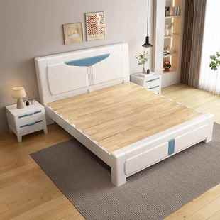 榫卯实木床现代简约1.8米主卧双人床1.5米北欧拼色压纹白色储物