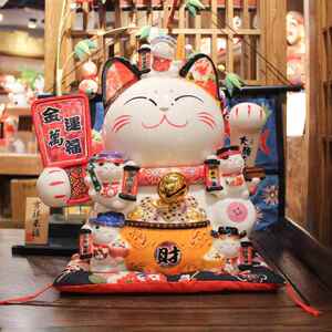 乐喵福缘大号14寸存钱罐陶瓷猫前台家居客厅装饰发财猫礼品招财猫