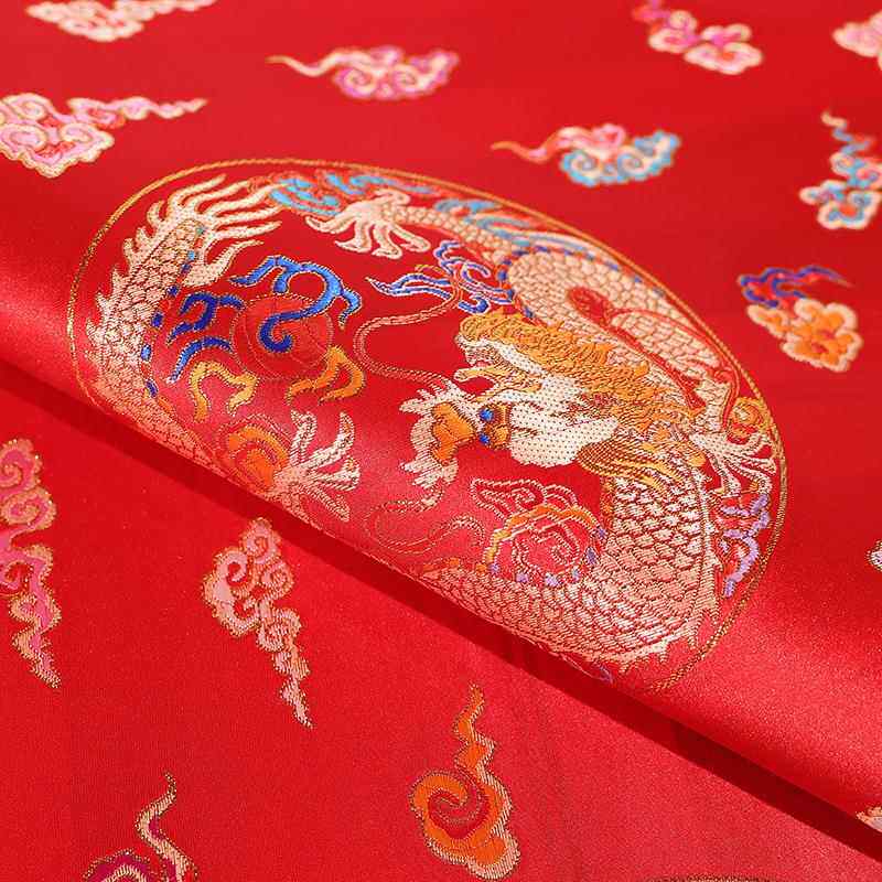 新款直销150cm龙腾祥云龙团新品织锦缎高精密提花布服装面料中国