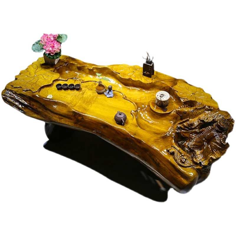 W8天然整体树根实木茶台金丝楠木根雕流水茶几家用木雕茶海客厅茶