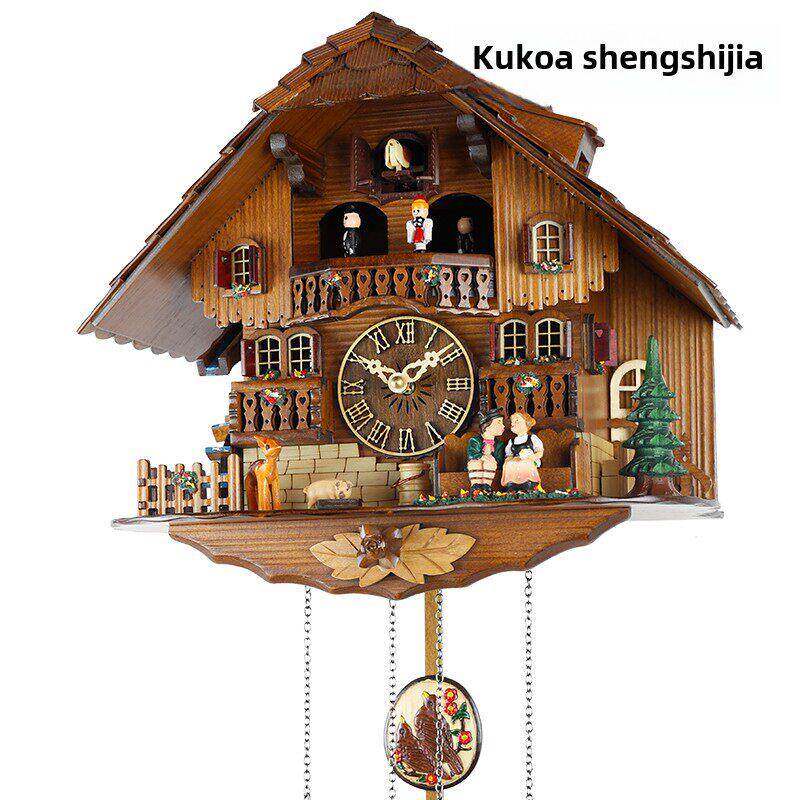 kukoo 9008情侣款咕咕钟石英布谷鸟钟木挂钟光控音乐挂钟
