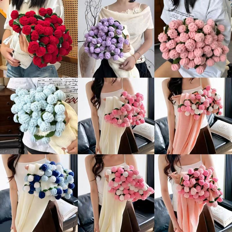 成品玫瑰花毯子花束毛毯手工编织花毯手织毛毯花毛线针织花朵盖毯