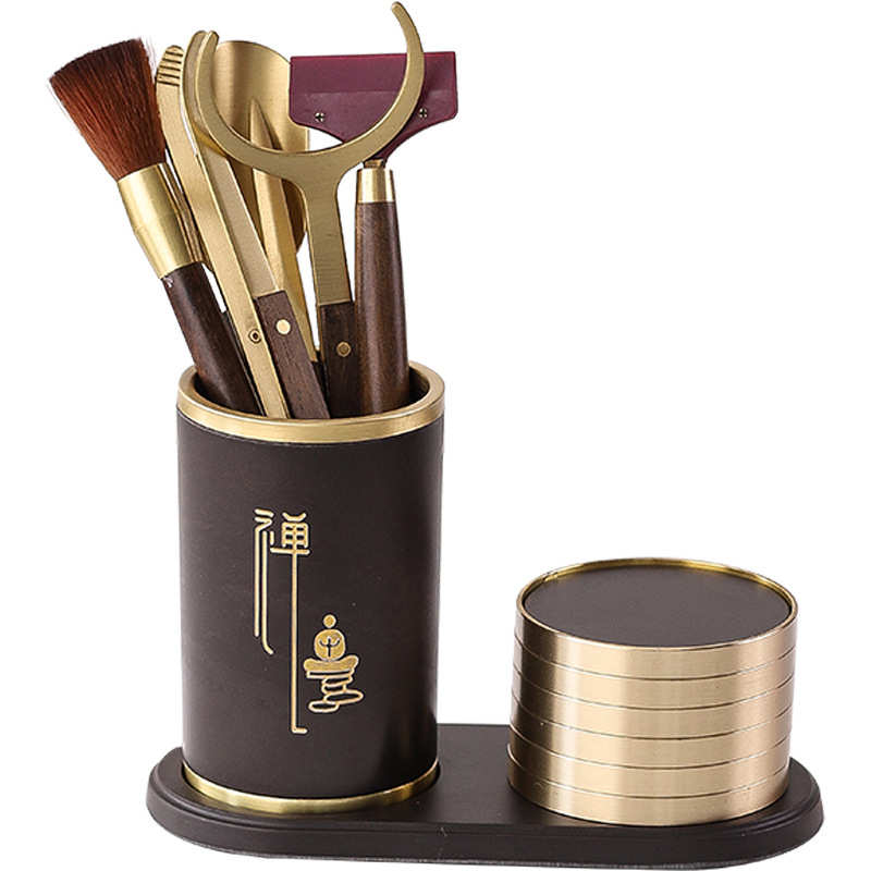 高档电木茶道六君子杯垫套组泡茶工具大全黄铜茶杯托功夫茶具配件