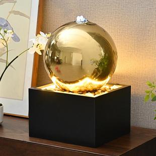 公司开业美容院循环水喷泉客厅现代创意电视柜金色招财流水摆件球