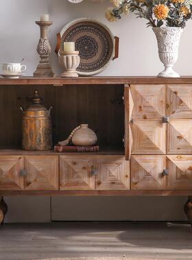 美式复古花氛围感玄关柜多功能纳简约温馨宿民客厅实木雕餐收A303