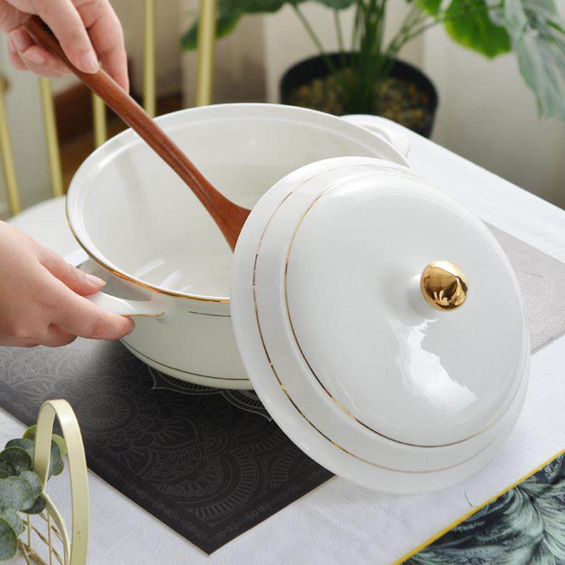 品锅带盖碗子金边福贵大号家用骨寸瓷深公双耳欧式大汤碗餐具1英
