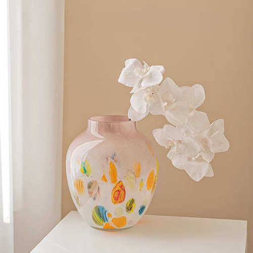 水培摆件插花轻小众感高级粉色花瓶奢感然送礼客厅餐桌半琉璃设计