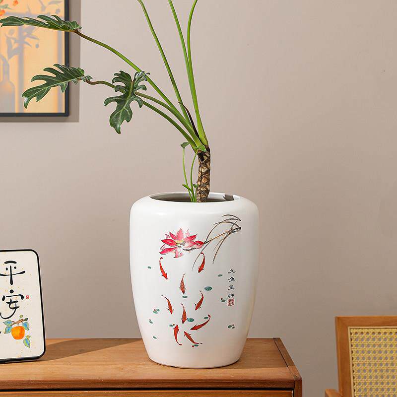 中国风陶瓷花瓶高档家用客厅摆件中式盆景盆垂丝茉莉北美冬青花盆