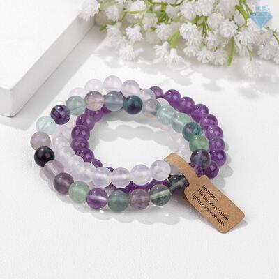 3Pcs/Set 8MM Beads Bracelet With Wish Tag Gem Natural Stone