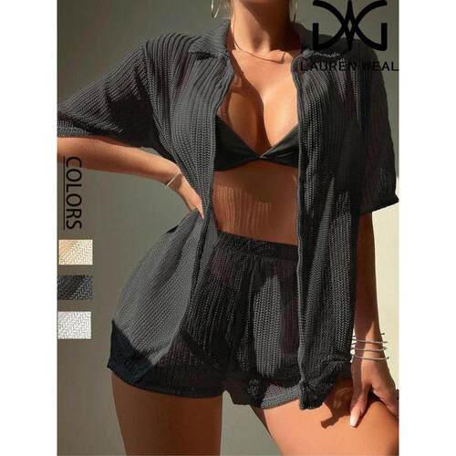 K 74968 Mesh boxer beach suit women 网眼平角裤沙滩套装女