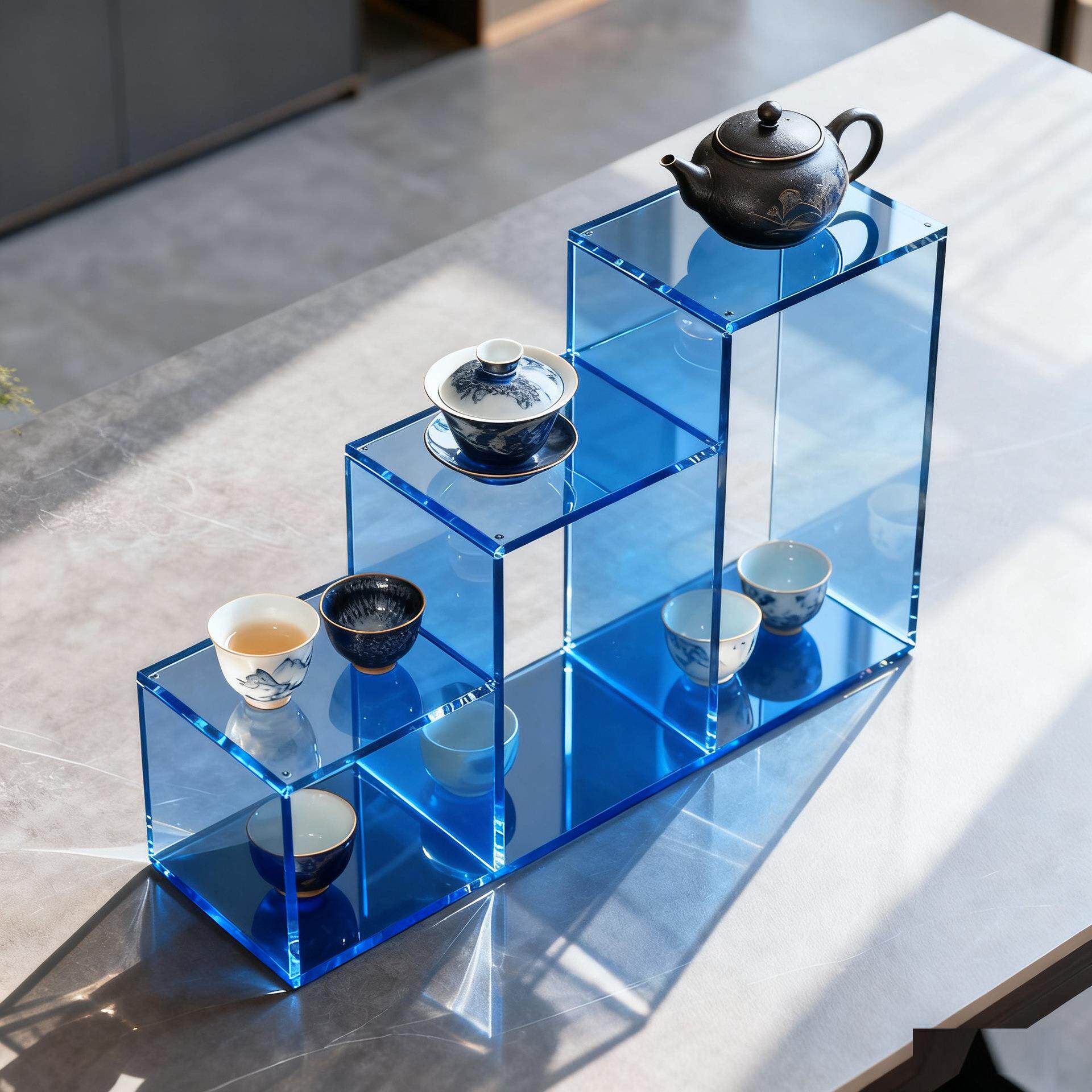 轻奢亚克力透明茶壶家用茶具展示架博古架桌面置物架多层收纳架子