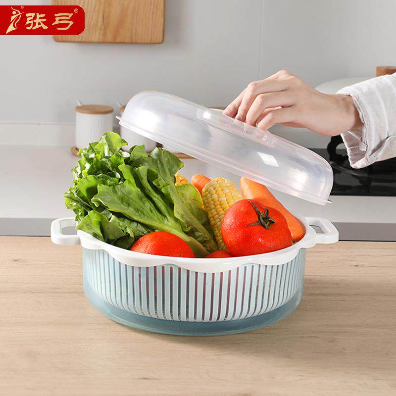 创意现代客厅双层水果盘带盖家用果盘果盆洗菜洗水果滤水篮滤水盆