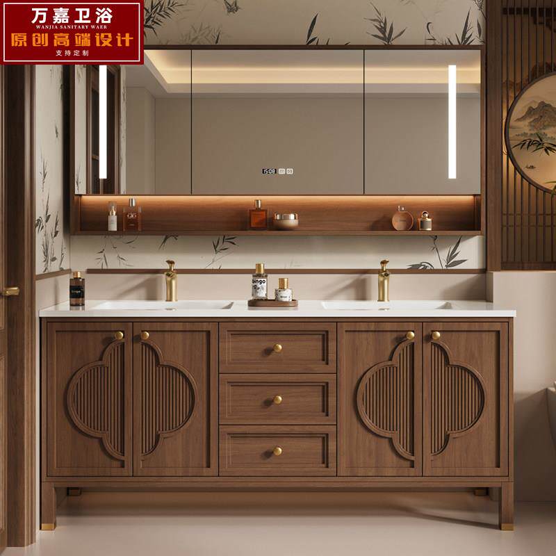 宋氏新美学浴室柜组合双盆岩板无缝陶瓷盆洗漱台洗手洗脸盆落地式