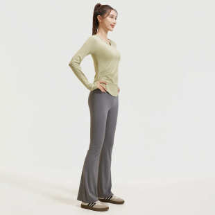 健身套装 聚衣堂秋季 显瘦长款 四面弹褶皱修身 女 v领瑜伽服套装