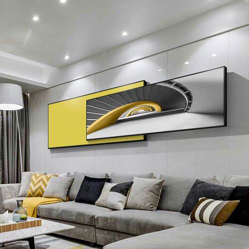 双层现代简约客厅装饰画黑白北欧高档大气轻奢墙面挂画样板房壁画