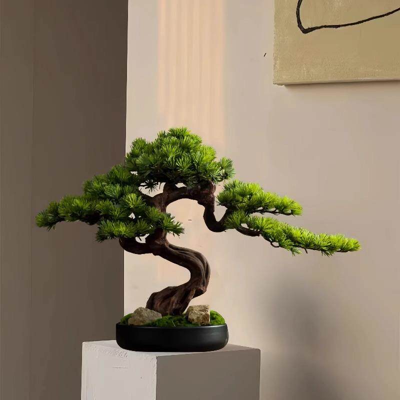 植物实木摆件黑松盆景绿植迎客松罗汉松办公室玄关松针客厅摆件