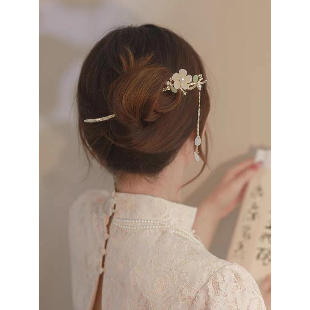 玉兰流苏发卡古风发卡简单现代高髻发卡步骤摇旗袍汉代女性发饰