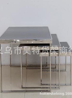 TZ-030新款服装店不锈钢展示台黑色烤漆木板展示台一套三组促销台