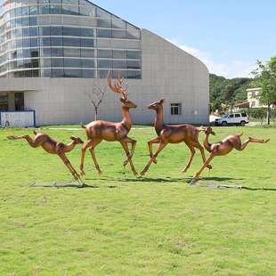 铜梅花鹿摆件户外玻璃钢小鹿雕塑园林景观花园庭院草坪装饰小品