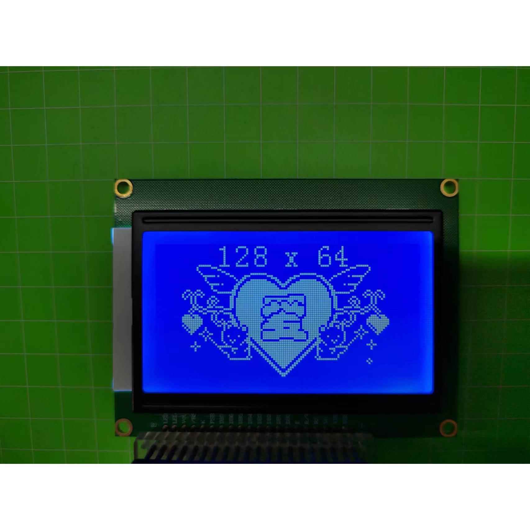 黄绿屏蓝屏LCD12864液晶屏5伏带中文字库 并串口ST7920芯片夹娃娃