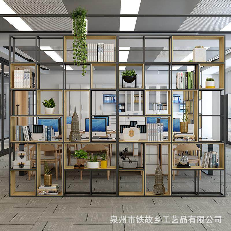 简约木格子置实收物架121702落地创意木盒饰铁艺架子多功能书房纳