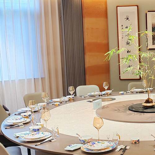 酒店餐桌大圆桌电动转盘岩板20人会所饭店包厢桌椅组合商用火锅桌