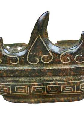 古玩杂项仿古玉玉器仿古岫玉雪花玉摆件工艺品做旧山字形笔架笔洗