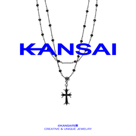 KANSAI黑色宝石十字架项链女个性高级感小众设计双层叠戴男配饰品