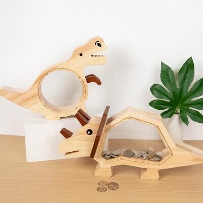 跨境爆款Money Box恐龙来了木质存钱罐亚克力儿童桌面摆件储蓄罐