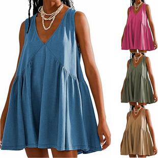 Womens Summer Dress Casual Sleeve V Neck Swing Sundress